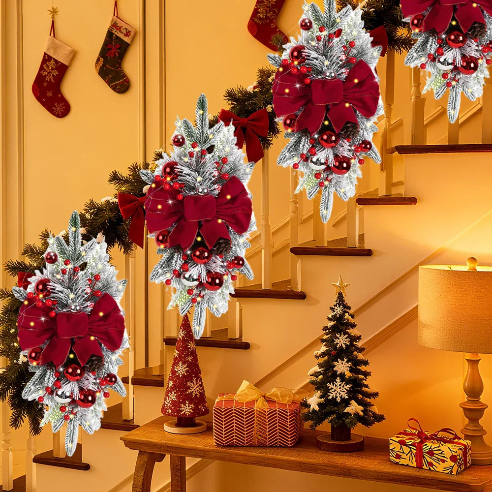 Artificial Christmas Wreath 60cm Non-luminous Staircase Hanging Decoration, angled view - House Of Avana