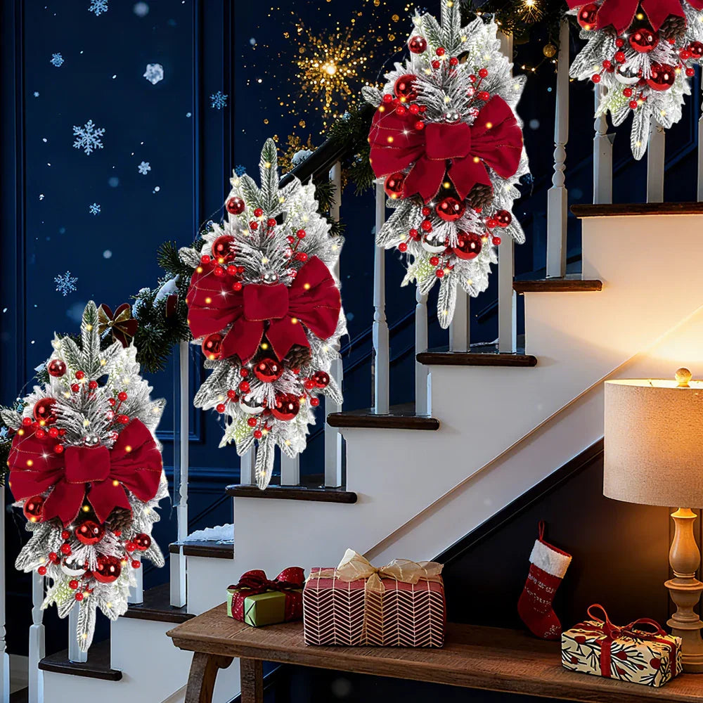 Artificial Christmas Wreath 60cm Non-luminous Staircase Hanging Decoration, angled view - House Of Avana
