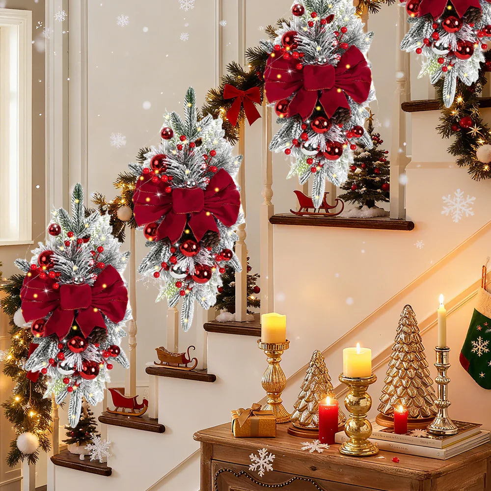 Artificial Christmas Wreath 60cm Non-luminous Staircase Hanging Decoration, front view - House Of Avana
