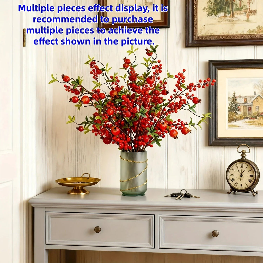 Artificial Floral Pomegranate Decoration with Red Winterberry Berries and Dark Stems, product packaging - House Of Avana [[SKU:HOA-FLR-020]]