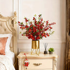 Artificial Floral Pomegranate Decoration with Red Winterberry Berries and Dark Stems, angled view - House Of Avana