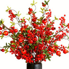 Artificial Floral Pomegranate Decoration with Red Winterberry Berries and Dark Stems, front view - House Of Avana