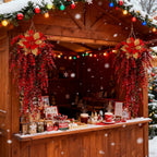 Artificial Flower Garland, Red and Golden-pink Eucalyptus Poinsettia, 81cm Maintenance-free, detail shot - House Of Avana