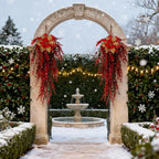 Artificial Flower Garland, Red and Golden-pink Eucalyptus Poinsettia, 81cm Maintenance-free, top view - House Of Avana