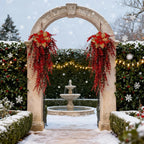 Artificial Flower Garland, Red and Golden-pink Eucalyptus Poinsettia, 81cm Maintenance-free, top view - House Of Avana [[SKU:HOA-FLR-041]]