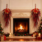 Artificial Flower Garland, Red and Golden-pink Eucalyptus Poinsettia, 81cm Maintenance-free, angled view - House Of Avana