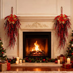 Artificial Flower Garland, Red and Golden-pink Eucalyptus Poinsettia, 81cm Maintenance-free, angled view - House Of Avana [[SKU:HOA-FLR-041]]
