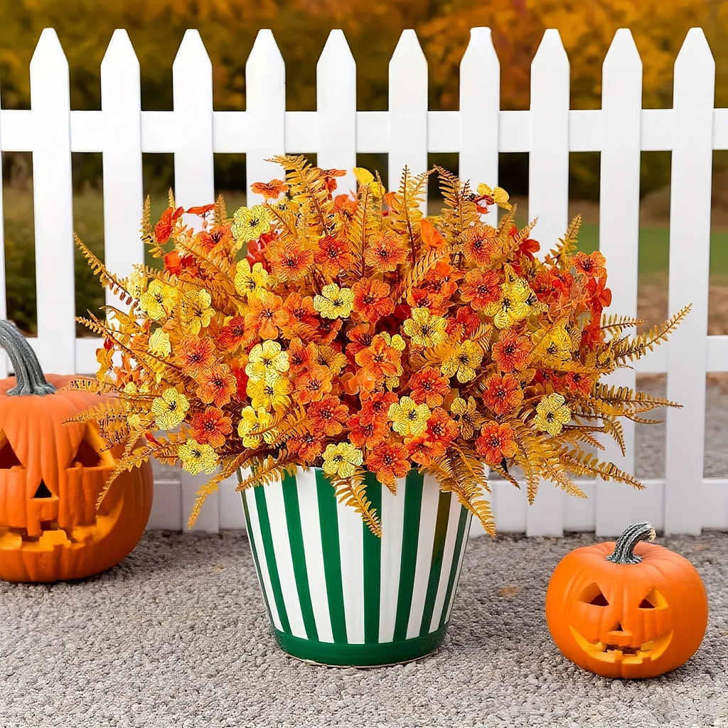 Artificial Flowers, Mixed Orange & Yellow Daisy, S Autumn Decoration, back view - House Of Avana