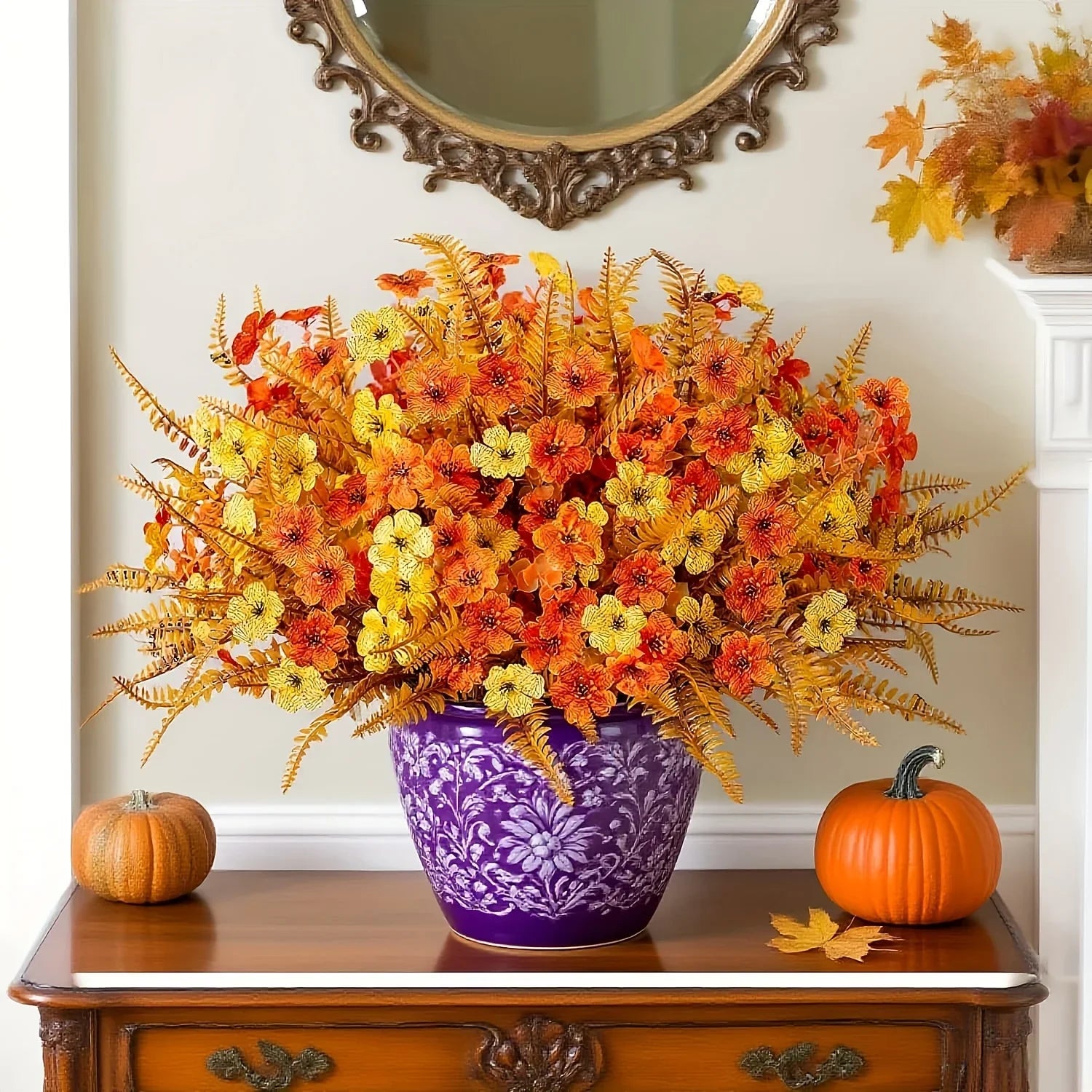 Artificial Flowers, Mixed Orange & Yellow Daisy, S Autumn Decoration, detail shot - House Of Avana