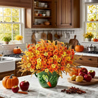 Artificial Flowers, Mixed Orange & Yellow Daisy, S Autumn Decoration, top view - House Of Avana