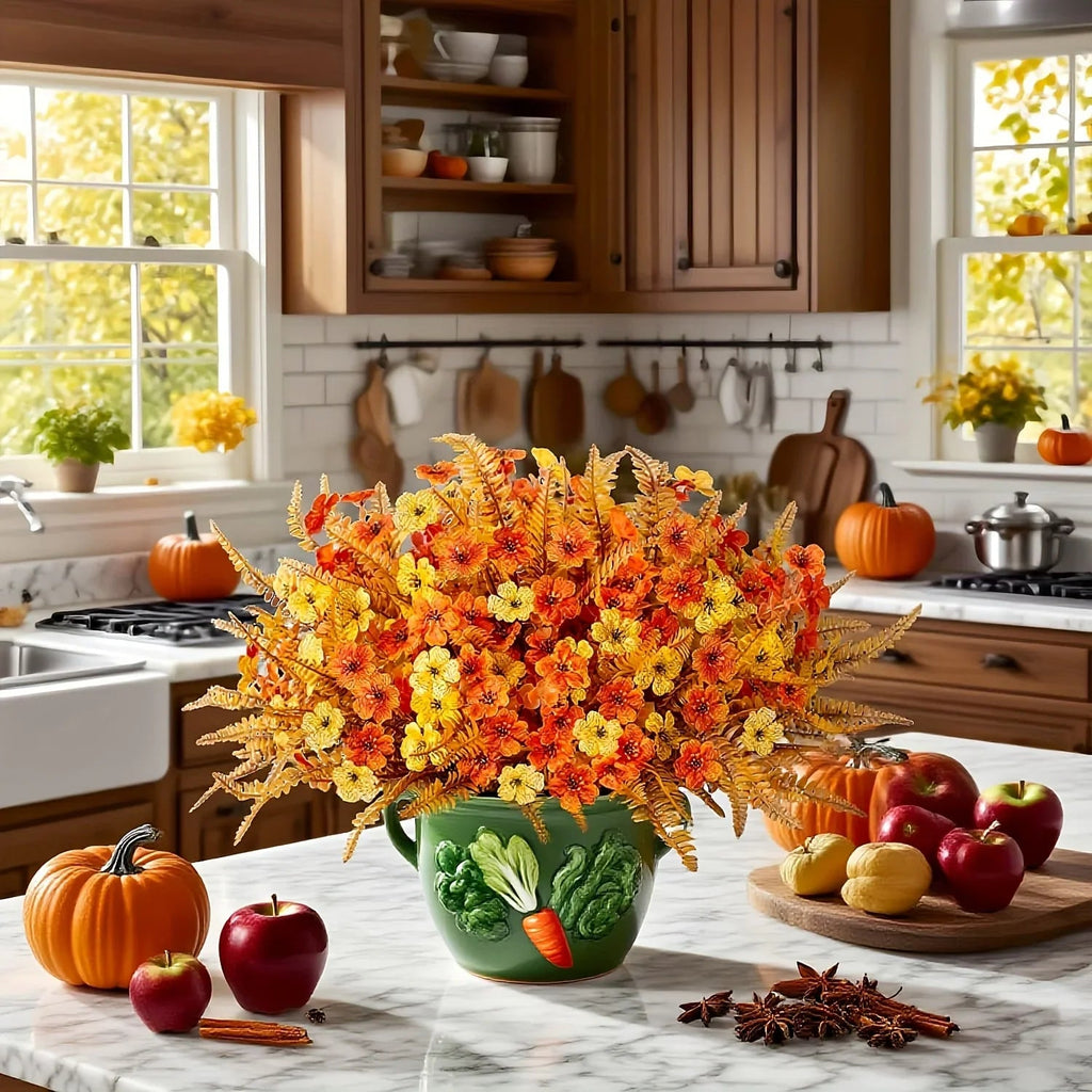 Artificial Flowers, Mixed Orange & Yellow Daisy, S Autumn Decoration, top view - House Of Avana [[SKU:HOA-FLR-019]]