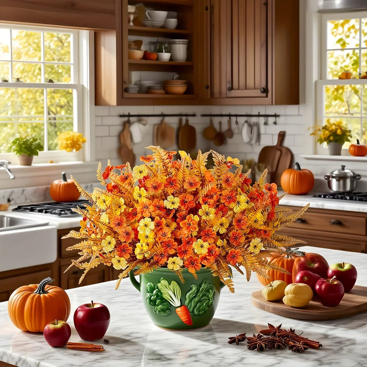 Artificial Flowers, Mixed Orange & Yellow Daisy, S Autumn Decoration, top view - House Of Avana [[SKU:HOA-FLR-019]]