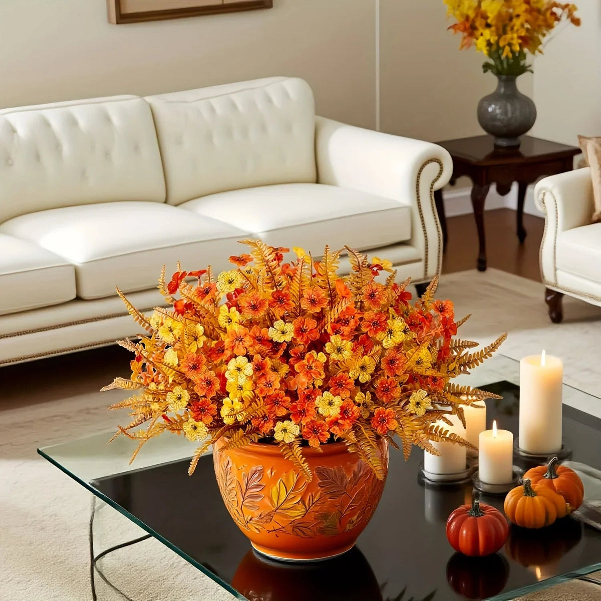 Artificial Flowers, Mixed Orange & Yellow Daisy, S Autumn Decoration, angled view - House Of Avana [[SKU:HOA-FLR-019]]
