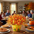 Artificial Flowers, Mixed Orange & Yellow Daisy, S Autumn Decoration, angled view - House Of Avana
