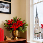 Artificial Flowers, Poinsettia Set of Branches with Pine - House Of Avana