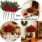 Artificial Flowers, Poinsettia Set of Branches with Pine - House Of Avana [[SKU:HOA-FLR-011]]