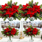 Artificial Flowers, Poinsettia Set of Branches with Pine - House Of Avana