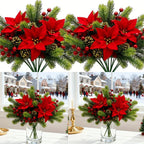 Artificial Flowers, Poinsettia Set of Branches with Pine - House Of Avana [[SKU:HOA-FLR-011]]