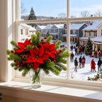 Artificial Flowers, Poinsettia Set of Branches with Pine - House Of Avana