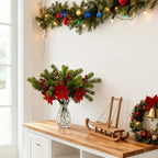 Artificial Flowers, Poinsettia Set of Branches with Pine - House Of Avana [[SKU:HOA-FLR-011]]
