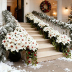 Artificial Flowers Poinsettia with Stems, White and Red Berries, back view - House Of Avana [[SKU:HOA-FLR-025]]