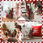 Artificial Mini Christmas Tree Centerpiece with Red Berries, Pine Cones, and Greenery in Faux Tree... - House Of Avana