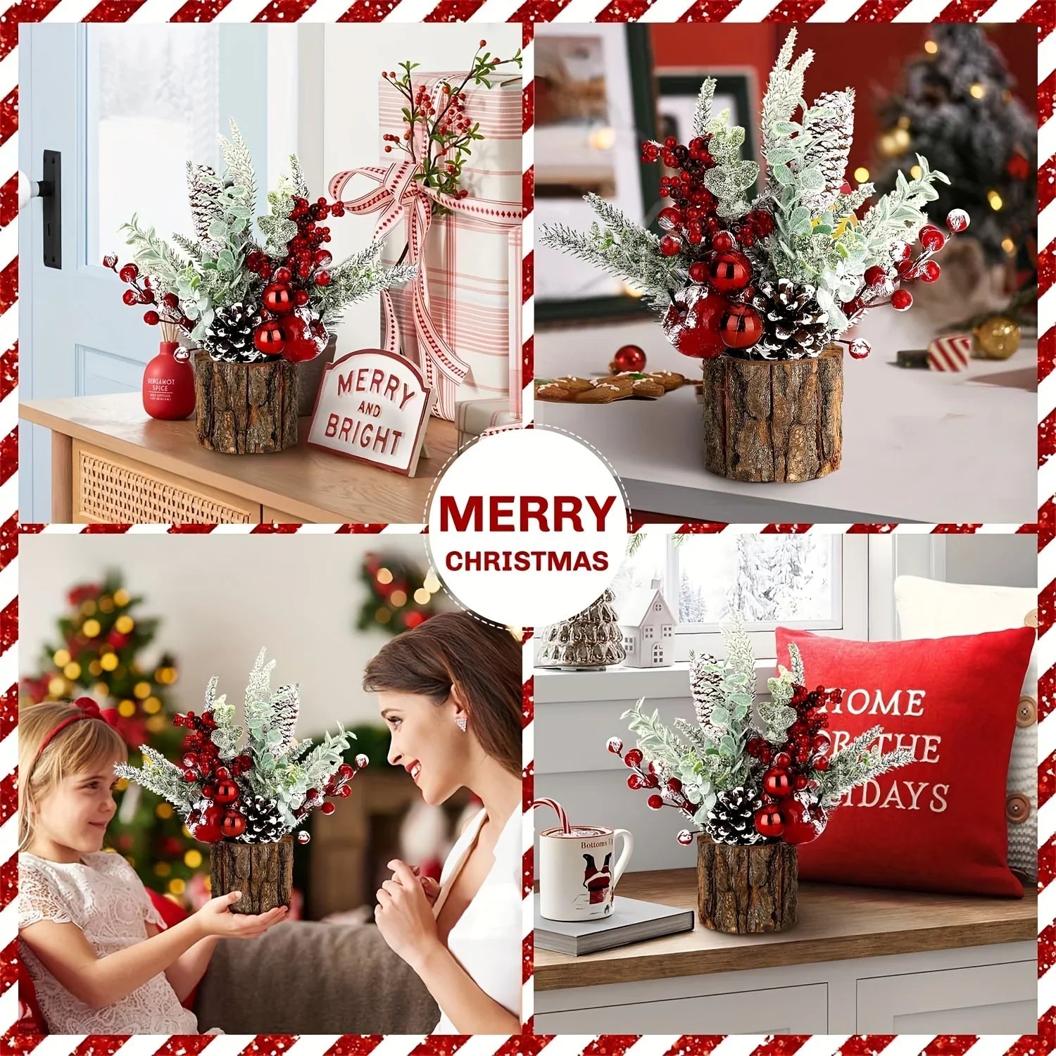 Artificial Mini Christmas Tree Centerpiece with Red Berries, Pine Cones, and Greenery in Faux Tree... - House Of Avana