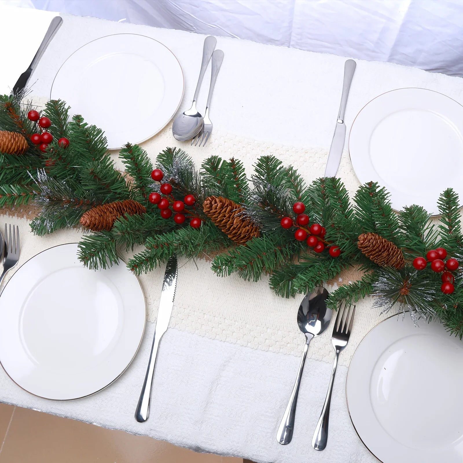 Artificial Pine Garland with Pine Cones, Extra Long, back view - House Of Avana