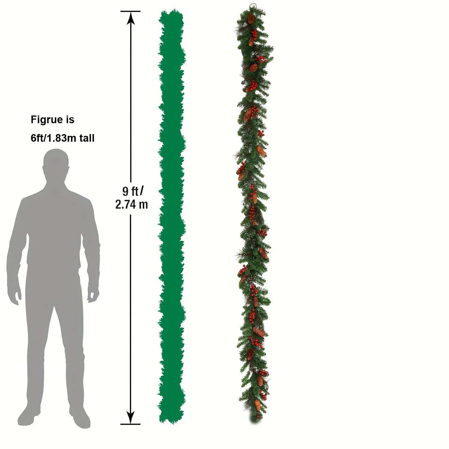 Artificial Pine Garland with Pine Cones, Extra Long, side view - House Of Avana