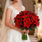 Artificial Poinsettia Flower Bundle - Red Christmas Wreath with Foliage, back view - House Of Avana
