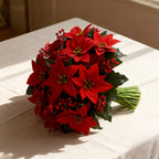 Artificial Poinsettia Flower Bundle - Red Christmas Wreath with Foliage, lifestyle image - House Of Avana