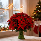 Artificial Poinsettia Flower Bundle - Red Christmas Wreath with Foliage, front view - House Of Avana