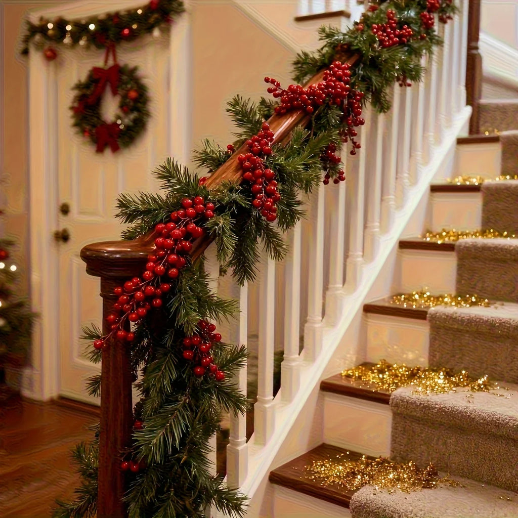 Artificial Poinsettia Garland 2-pack Faux Holly Ivy Vine, back view - House Of Avana