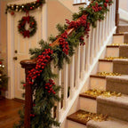 Artificial Poinsettia Garland 2-pack Faux Holly Ivy Vine, back view - House Of Avana