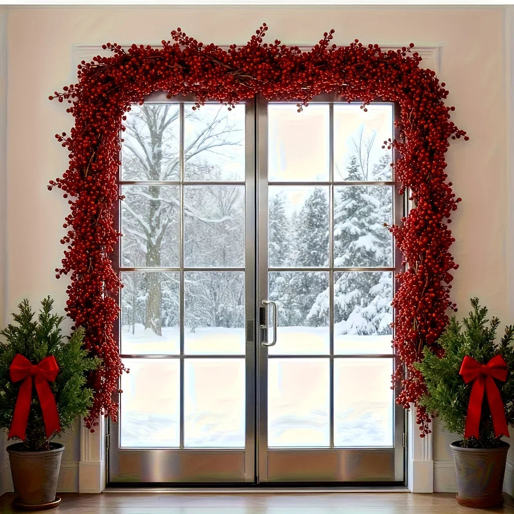 Artificial Poinsettia Garland 2-pack Faux Holly Ivy Vine, side view - House Of Avana [[SKU:HOA-FLR-035]]