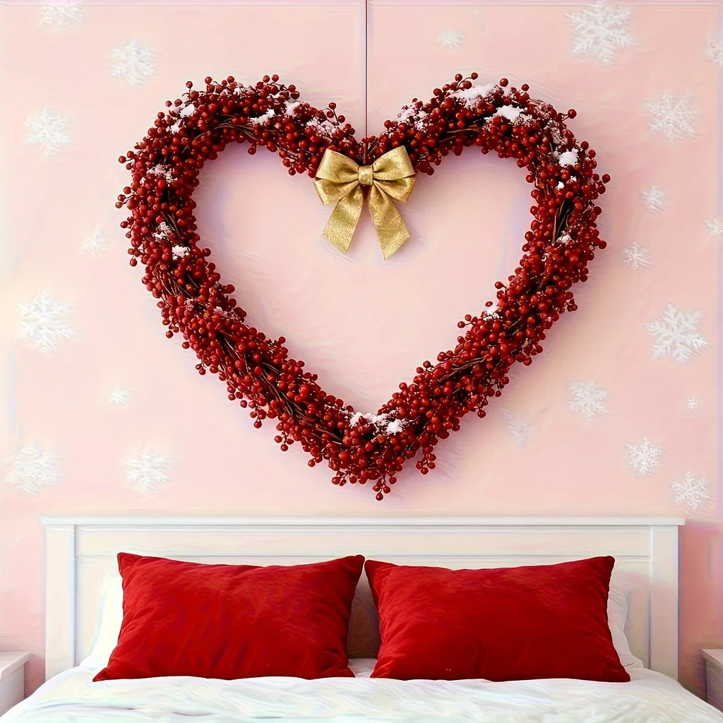 Artificial Poinsettia Garland 2-pack Faux Holly Ivy Vine, detail shot - House Of Avana