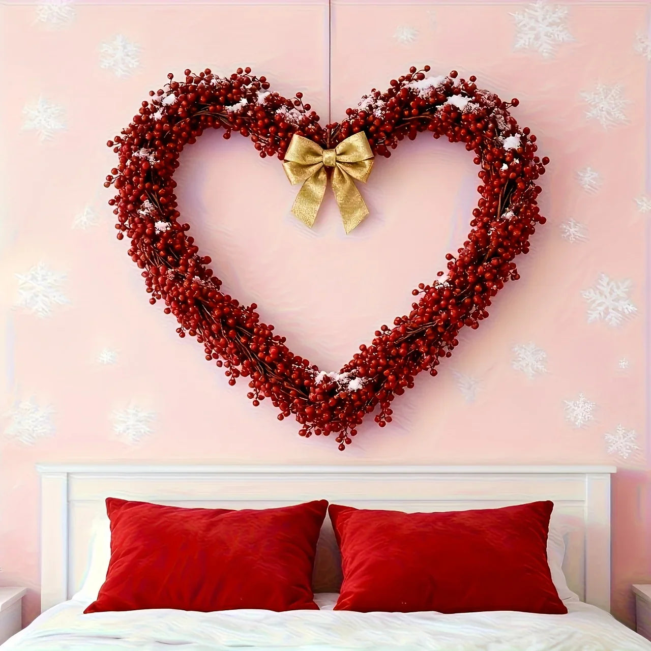 Artificial Poinsettia Garland 2-pack Faux Holly Ivy Vine, detail shot - House Of Avana