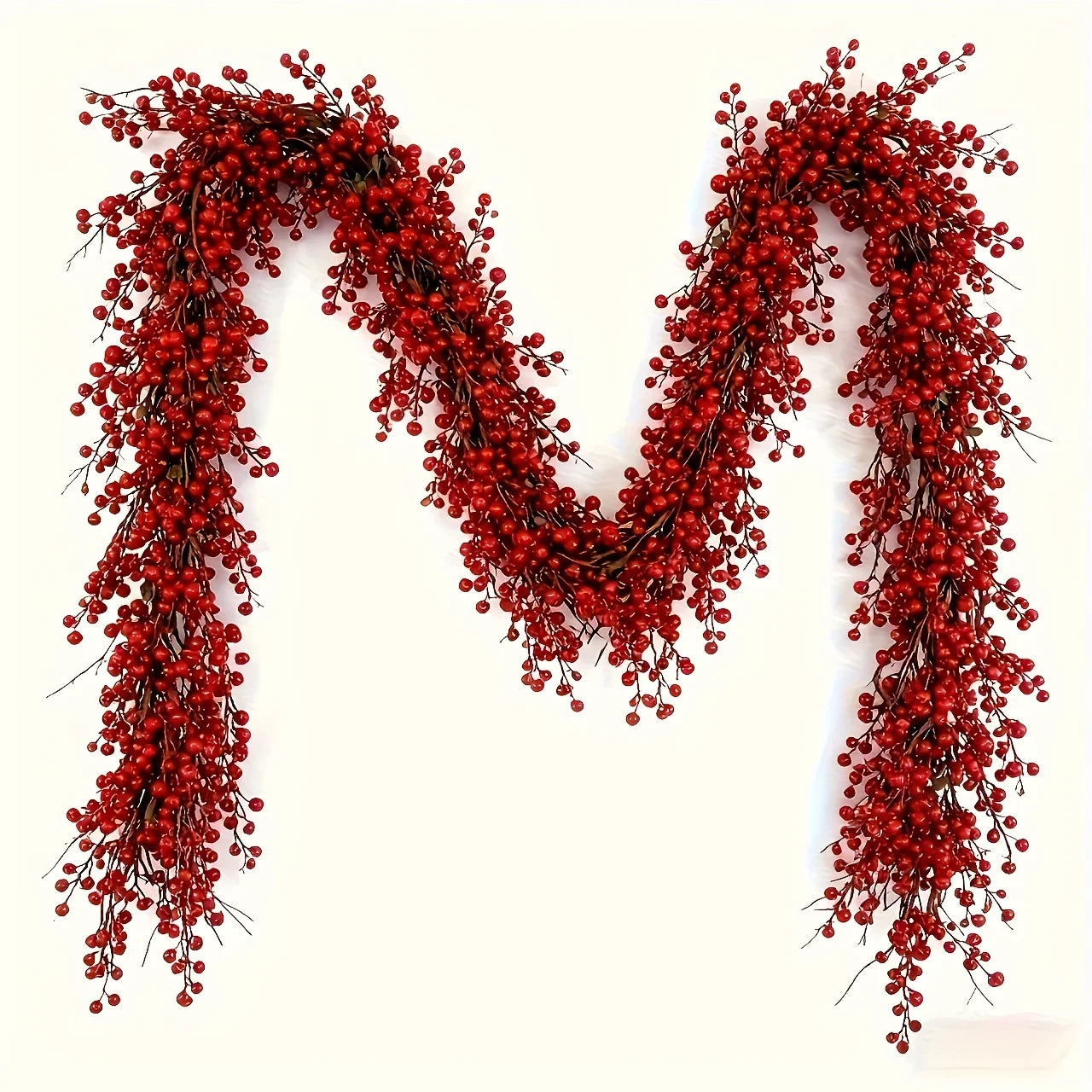 Artificial Poinsettia Garland 2-pack Faux Holly Ivy Vine, angled view - House Of Avana