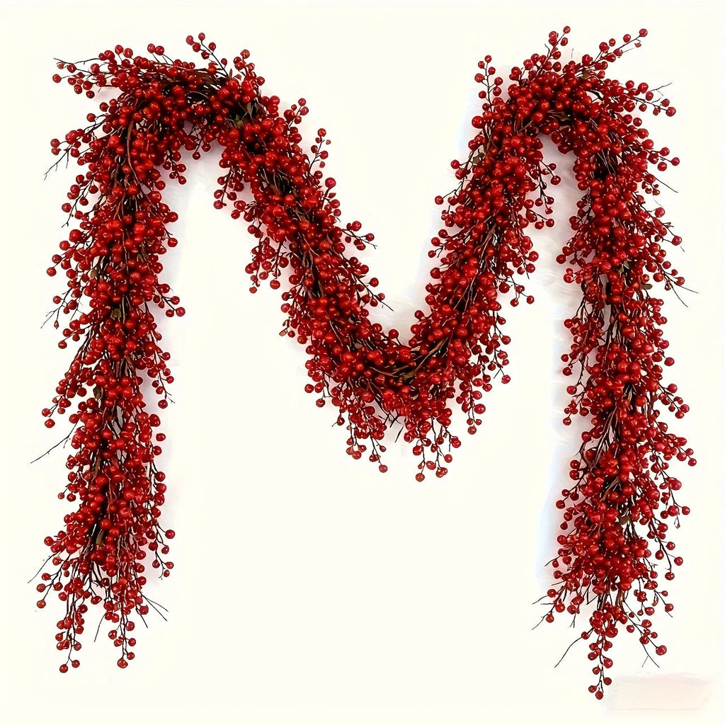 Artificial Poinsettia Garland 2-pack Faux Holly Ivy Vine, angled view - House Of Avana [[SKU:HOA-FLR-035]]