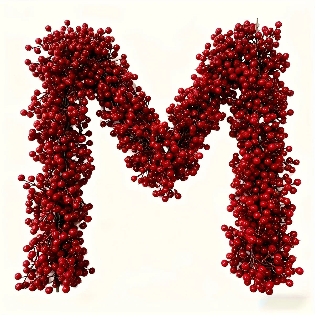 Artificial Poinsettia Garland 2-pack Faux Holly Ivy Vine, front view - House Of Avana