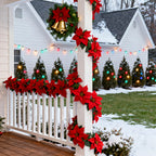 Artificial Poinsettia Vine Garland, 239.78cm Red for Indoor/outdoor Use, detail shot - House Of Avana [[SKU:HOA-FLR-036]]