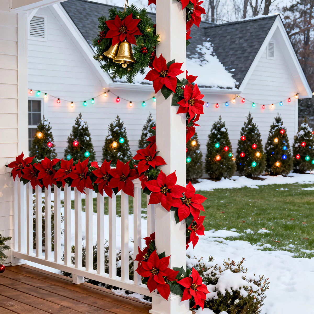 Artificial Poinsettia Vine Garland, 239.78cm Red for Indoor/outdoor Use, detail shot - House Of Avana [[SKU:HOA-FLR-036]]