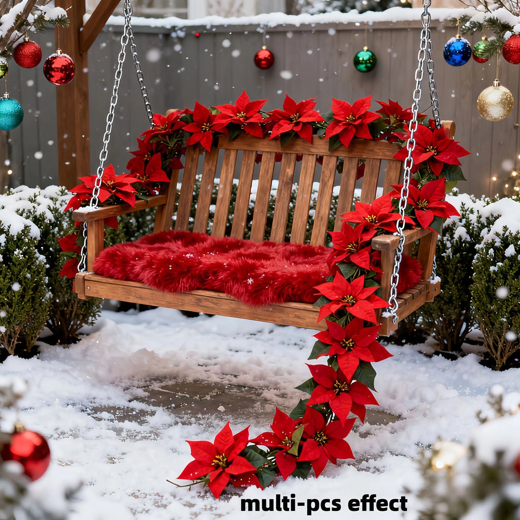 Artificial Poinsettia Vine Garland, 239.78cm Red for Indoor/outdoor Use, top view - House Of Avana