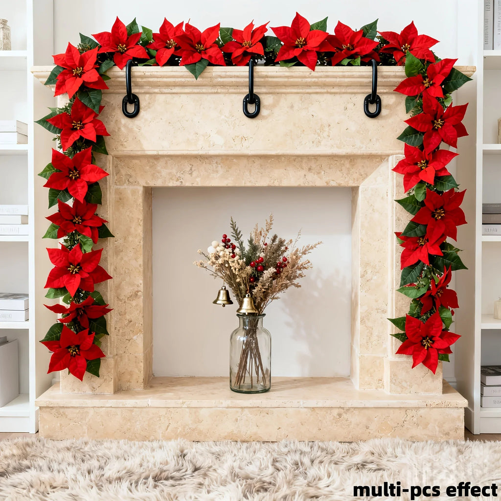 Artificial Poinsettia Vine Garland, 239.78cm Red for Indoor/outdoor Use, angled view - House Of Avana