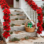 Artificial Poinsettia Vine Garland, 239.78cm Red for Indoor/outdoor Use, angled view - House Of Avana [[SKU:HOA-FLR-036]]