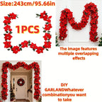 Artificial Poinsettia Wreath 242cm Red and Green Christmas Garland, close-up view - House Of Avana [[SKU:HOA-FLR-039]]