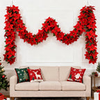 Artificial Poinsettia Wreath 242cm Red and Green Christmas Garland, back view - House Of Avana