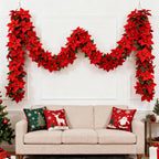 Artificial Poinsettia Wreath 242cm Red and Green Christmas Garland, back view - House Of Avana [[SKU:HOA-FLR-039]]