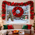 Artificial Poinsettia Wreath 242cm Red and Green Christmas Garland, side view - House Of Avana [[SKU:HOA-FLR-039]]