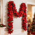 Artificial Poinsettia Wreath 242cm Red and Green Christmas Garland, lifestyle image - House Of Avana [[SKU:HOA-FLR-039]]